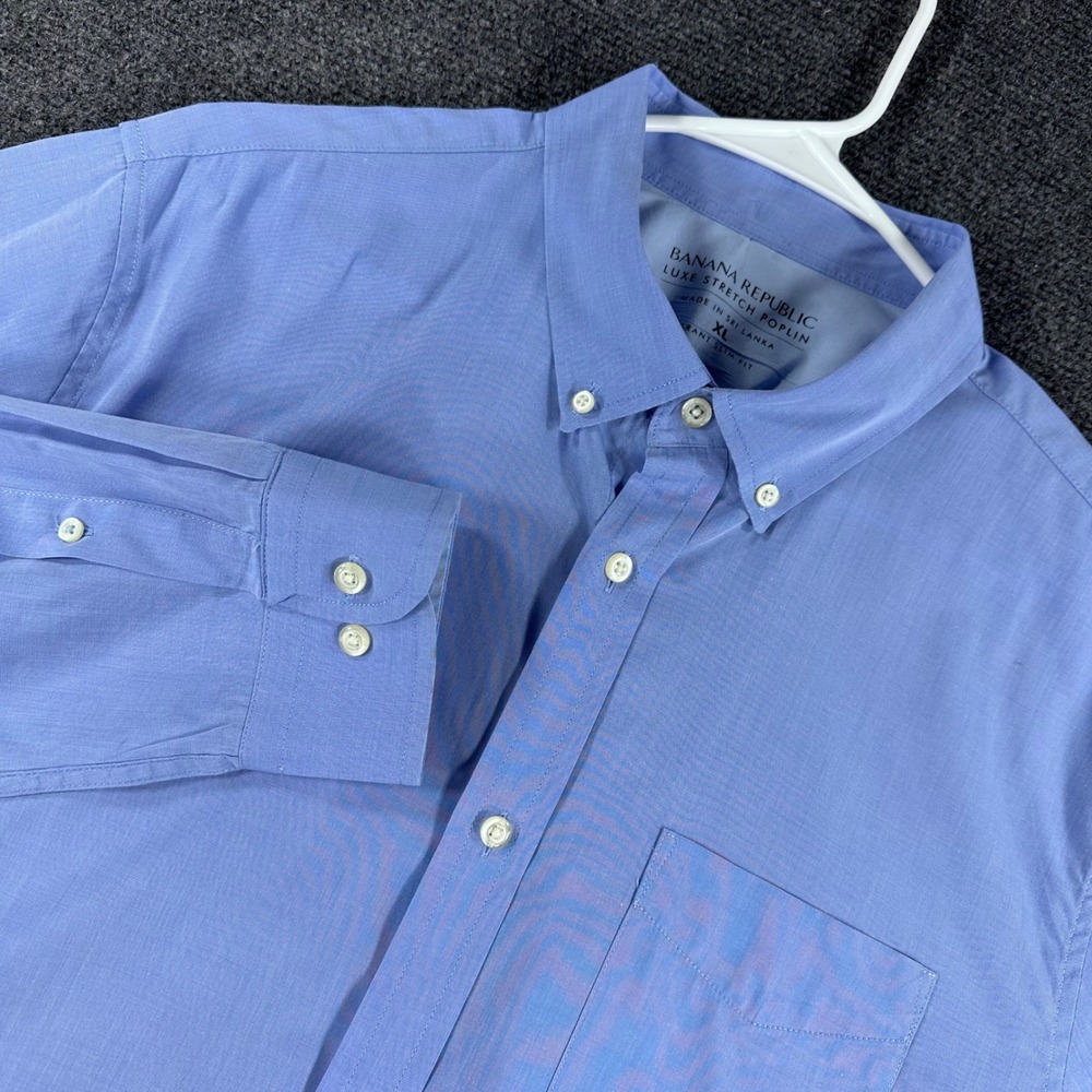 Banana Republic Button Down Mens XL Blue Luxe Stretch Poplin Grant Slim Fit‎